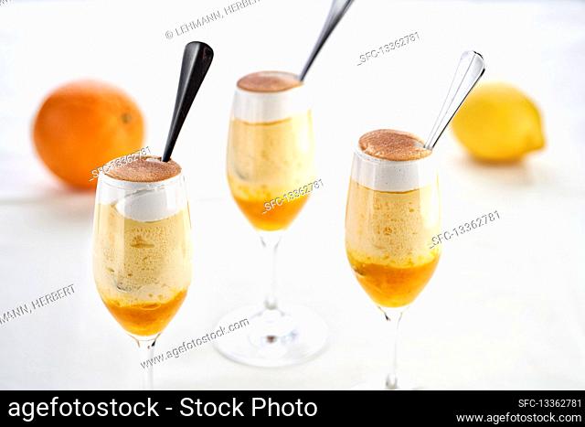 Orange and lemon desserts in glasses