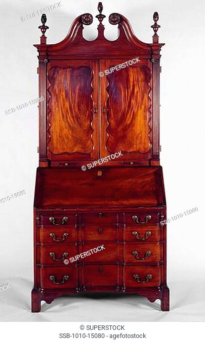 American Chippendale Block Front Secretary Closed Antiques
