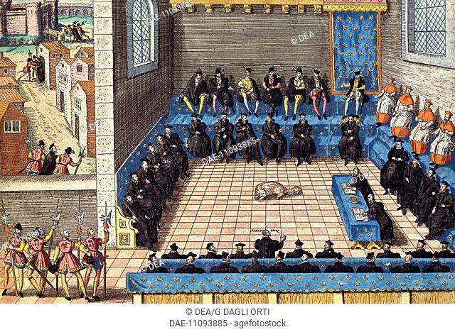 Sitting of Parliament, June 10, 1559, in the presence of King Henry III of France, engraving by Franz Hogenberg (1535-1590). France, 16th century