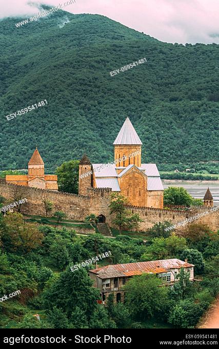 Ananuri Georgia. Church In Castle Complex About 72 Kilometres From Tbilisi. Famous Landmark. Cultural Historic Heritage. Popular Place