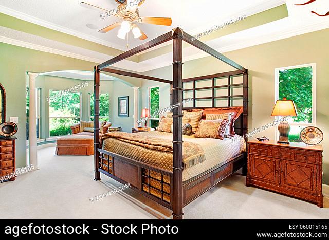Bedroom Interior Home New Hard Wood Luxury Comfortable Cozy Bright Lighting Sunny House Indoor