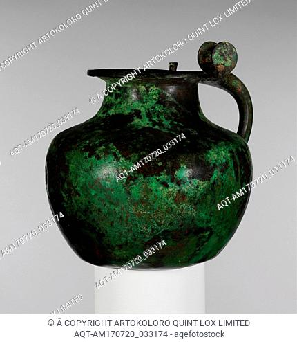 Bronze oinochoe (jug), Classical, 4th century B.C., Greek, Bronze, H.: 9 13/16 in. (25 cm), Bronzes, In the long history of the oinochoe