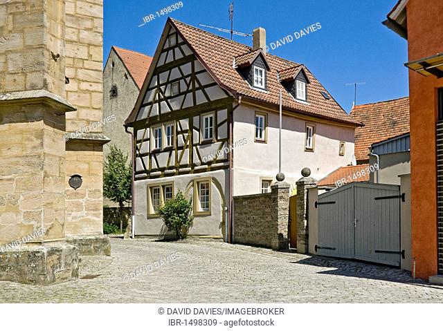 House next to St. Veit's church, Iphofen, Lower Franconia, Bavaria, Germany, Europe
