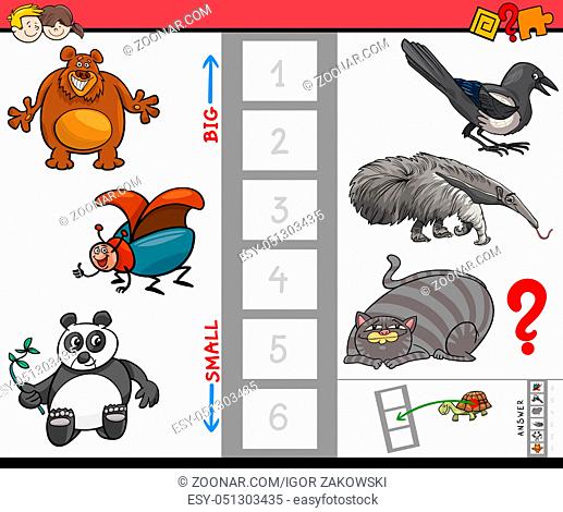 Cartoon Illustration of Educational Game of Finding the Biggest and the Smallest Animal Species Characters for Children