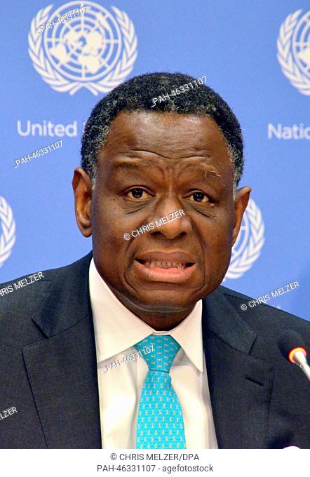 Executive Director of UNFPA, United Nationa Population Fund, Babatunde Osotimehim (Nigeria) speaks during a press conference at UN headquarters in New York