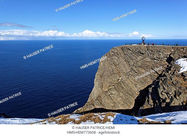 Norway, Lapland, County of Finnmark, island of Mageroy Mageroya, North Cape, a cliff 307 meters in height which dominates the Arctic Ocean and which marks...