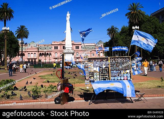 Souvenir stand in front of the Presidential Palace Casa Rosada, Plaza de Mayo, Buenos Aires, Argentina, South America