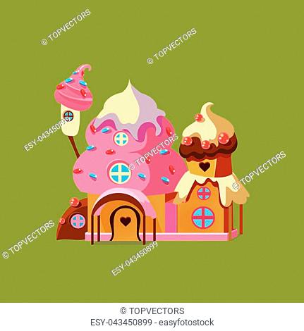 Fantasy Candy House. Colourful Vector Illustartion gingerbread house