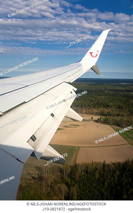 Jet plane wing Arlanda airport Stockholm, Sweden
