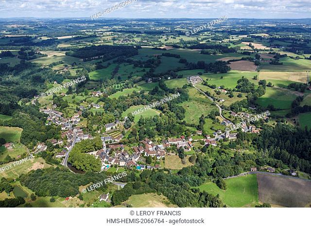 France, Correze, Segur le Chateau, labelled Les Plus Beaux Villages de France (The Most Beautiful Villages of France), the village (aerial view)