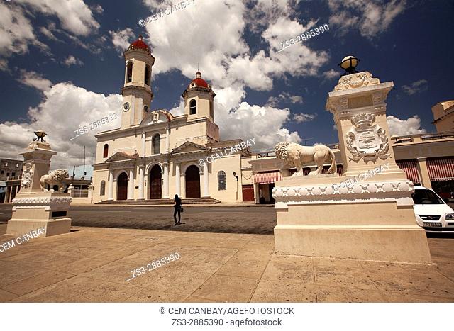 View to the Purisima Concepcion Cathedral in Jose Marti Park at Plaza de Armas Square, Cienfuegos, Cuba, West Indies, Central America