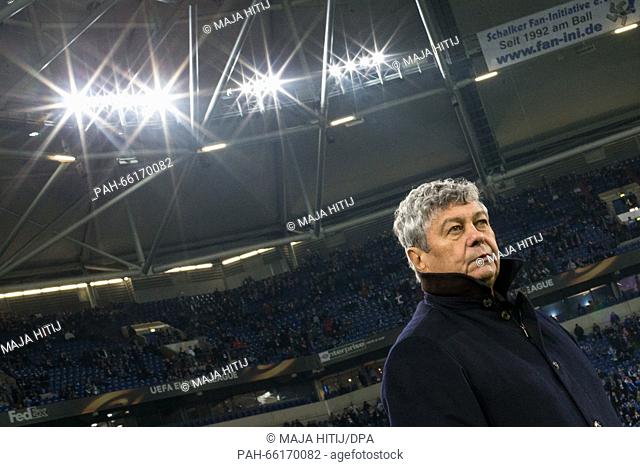 Donetsk's coach Mircea Lucescu before the Europa League Round of 32 Second Leg soccer match between FC Schalke 04 and FC Shakhtar Donetsk in the Veltins Arena...