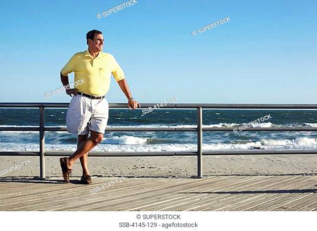 Man standing on the beach, Far Rockaway, Queens, New York City, New York State, USA