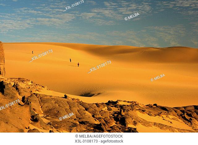 Tourists in Tahaggart. Tassili Ahaggar. Sahara desert. Algeria