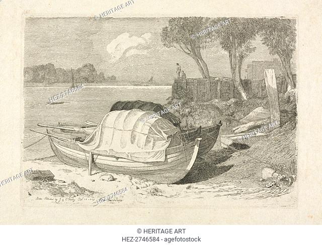 Two Beached Fishing Boats, 1809. Creator: Cornelius Varley (British, 1781-1873)
