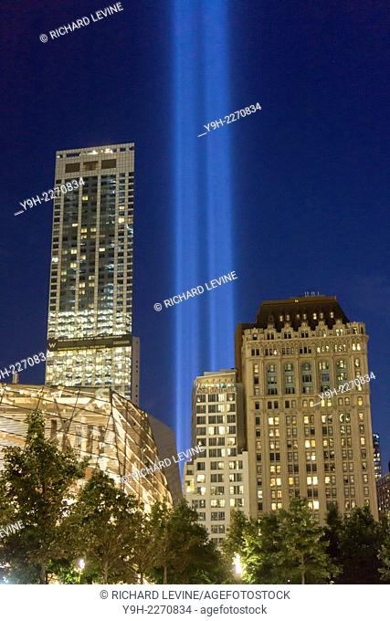 The Tribute in Light is seen from the 9/11 Memorial in New York on September 11, 2014 for the 13th anniversary of the September 11, 2001 terrorist attacks