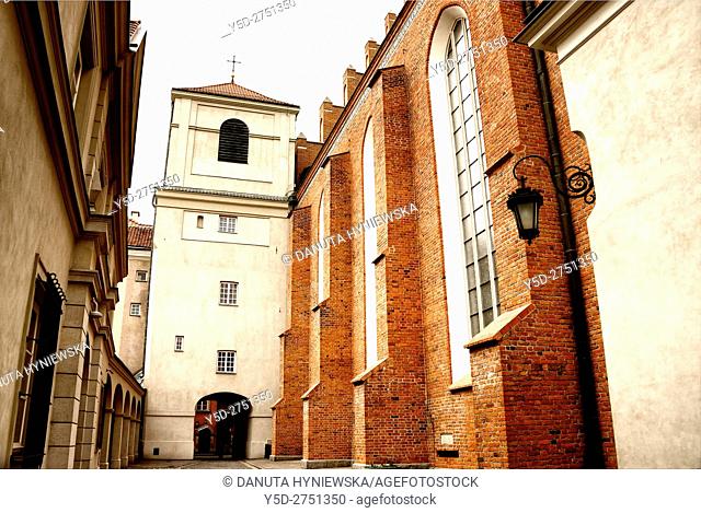Side facade of St John's Archcathedral and Dziekania street seen from Kanonia street, Archikatedra Sw. Jana, Warsaw's Old Town - UNESCO World Heritage List