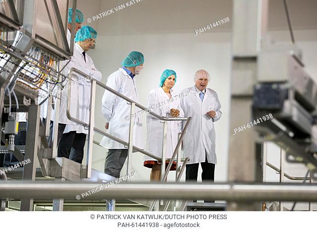 Queen Maxima of The Netherlands visits cheese factory FrieslandCampina and farm of family Stokman in Koudum, The Netherlands, 9 September 2015