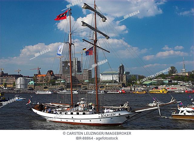 Ancient sailing ship in Hamburg during the 817th anniversary of Hamburg Harbour, Hamburg, Germany