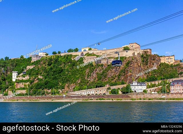 Ehrenbreitstein Fortress with the Rhine, Koblenz, Rhineland-Palatinate, Germany, Europe