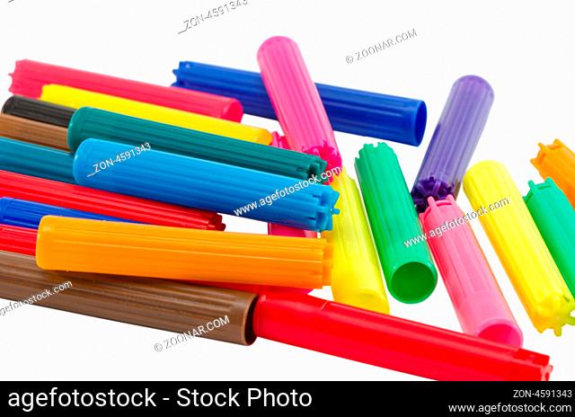 lot of colorful felt tip pen caps isolated on white background
