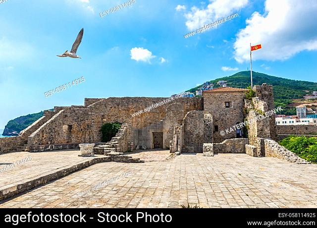 Ancient Citadel in Old Town of Budva inside, Montenegro