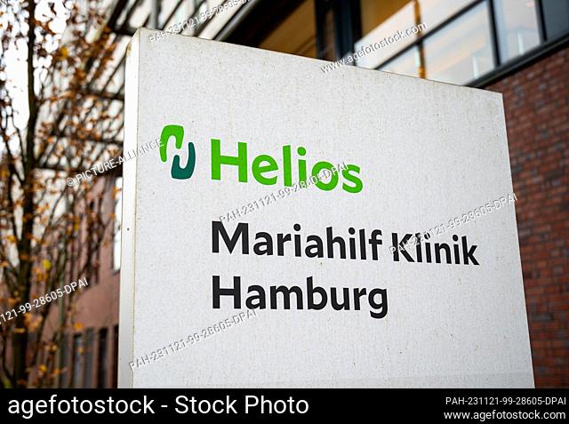 21 November 2023, Hamburg: A sign outside the Helios Mariahilf Clinic in Hamburg's Heimfeld district. An 18-year-old woman is said to have abducted another...
