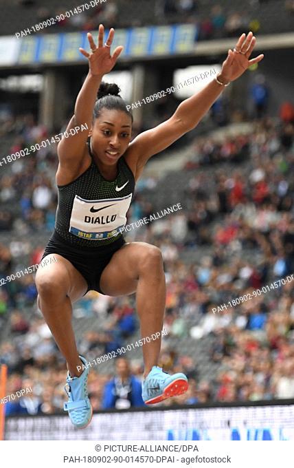 02.09.2018, Berlin: Athletics: Meeting, ISTAF (International Stadium Festival) in the Olympic Stadium. Rouguy Diallo from France in action during the women's...