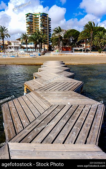 San Javier, Murcia - 23 February, 2021: beach and Mediterranean Sea in the town of San Javier on the coast of Murcia
