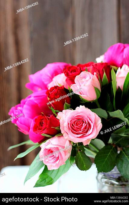 Bouquet of roses and peonies