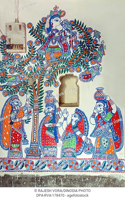Painting on Wall Madhubani Bihar India Asia