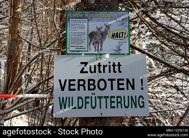 Winter hike near Gerold, near Klais, Europe, Germany, Bavaria, Upper Bavaria, Werdenfels, winter, no entry, game feeding, cordon