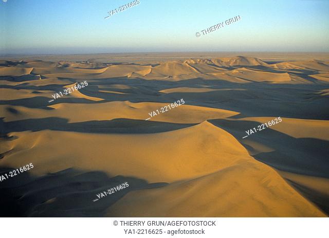 Aerial view of dunes at sunset, north west ofNamib-Naukluft NP desert, Namibia, Africa
