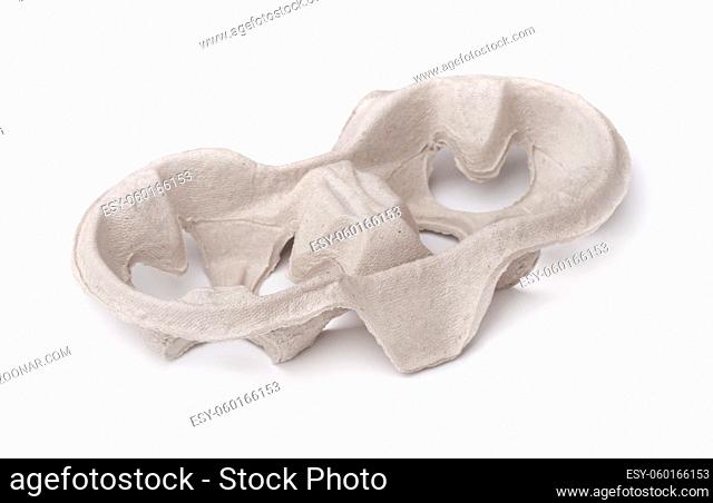 Empty disposable pulp paper two cup holder isolated on white