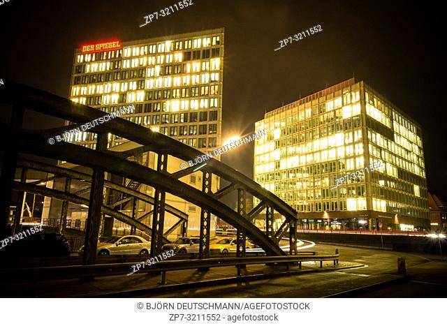 Spiegel publishing company, Hamburg, at Night