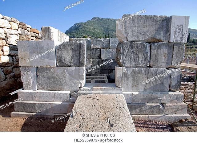 A heroon in Messene, Greece. A heroon was a shrine dedicated to an ancient Greek or Roman hero and was used for the commemoration or worship of the hero