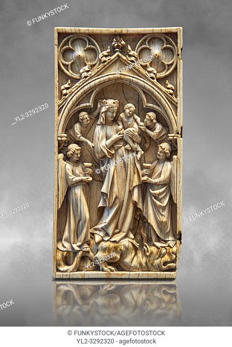 Medieval Gothic ivory diptych depicting the Virgin and child, made in Paris in the first quarter of the 14th century. inv 11097, The Louvre Museum, Paris