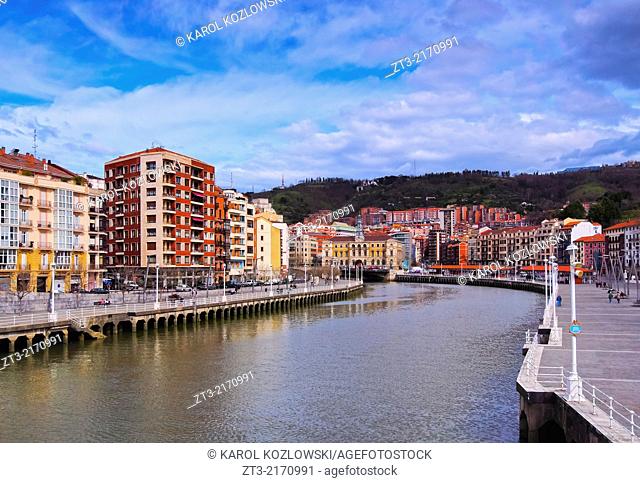 Cityscape of Bilbao and the Nervion River, Biscay, Basque Country, Spain