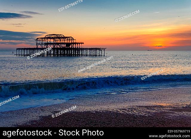 BRIGHTON, EAST SUSSEX/UK - JANUARY 26 : View of the derelict West Pier in Brighton East Sussex on January 26, 2018