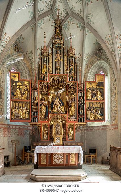Hospital Church of the Holy Trinity, interior, famous winged altar by Jörg Lederer, late Gothic, 1520, Latsch, Laces, Vinschgau, South Tyrol, Italy