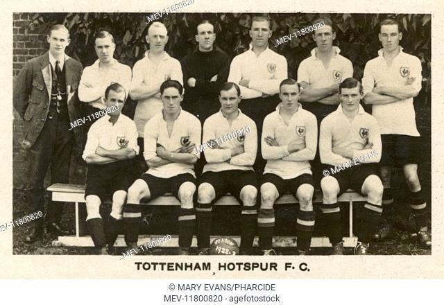 Tottenham Hotspur FC football team 1922. Back row: W Minter (Trainer), Smith, Clay, Blake, Grimsdel, Walters, McDonald. Front row: Walden, Seed, Cantrell