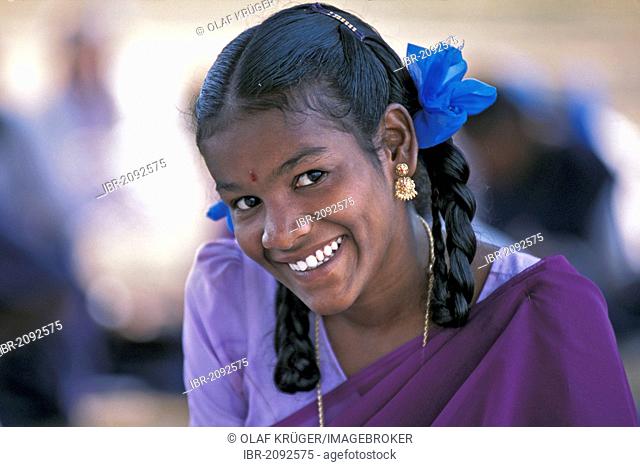 Girl wearing a purple school uniform, near Chennai, Tamil Nadu, southern  India, India, Asia, Stock Photo, Picture And Rights Managed Image. Pic.  IBR-2092575 | agefotostock