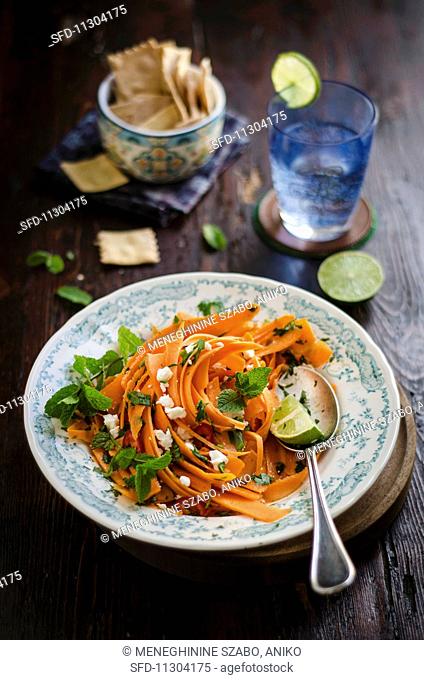 Carrot salad with mint, feta and chilli
