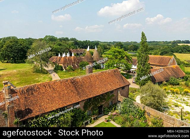 England, Kent, Cranbrook, Sissinghurst Castle, View of the Gardens from The Tower Roof