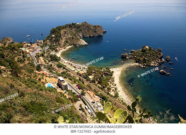 Isole Bella, beach of Taormina, Messina province, Sicily, Italy, Europe