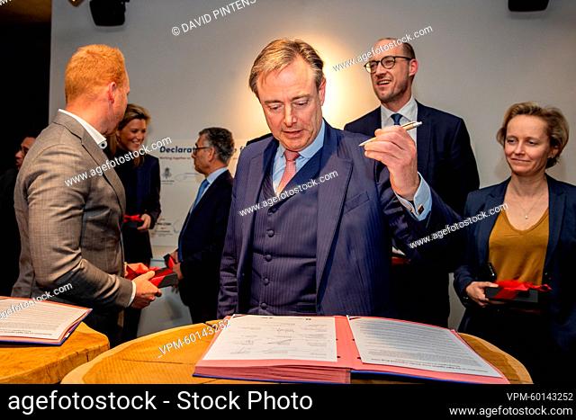 Antwerpen Mayor Bart De Wever pictured during the signing of the statement 'Declaration on the fight against cross-border organized drug crime' in the context...