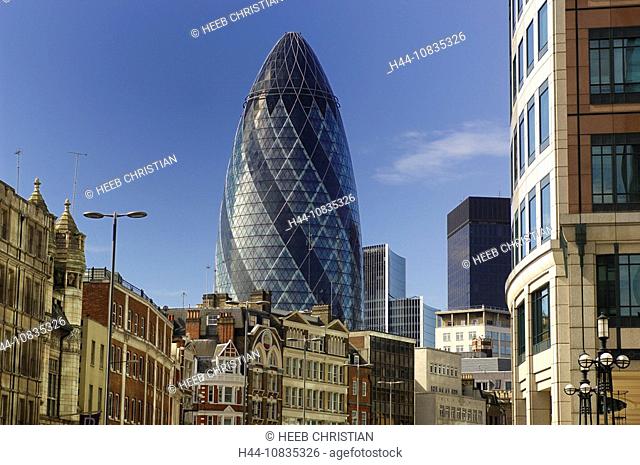 UK, London, 30 St. Mary Axe Building, Shoreditch High Street, Spitalfields, Great Britain, Europe, England, town, city