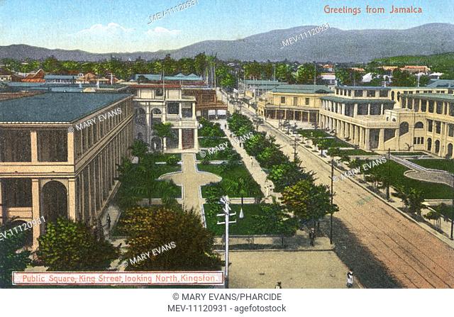 Aerial view of King Street and the Public Square (looking north), Kingston, Jamaica, West Indies
