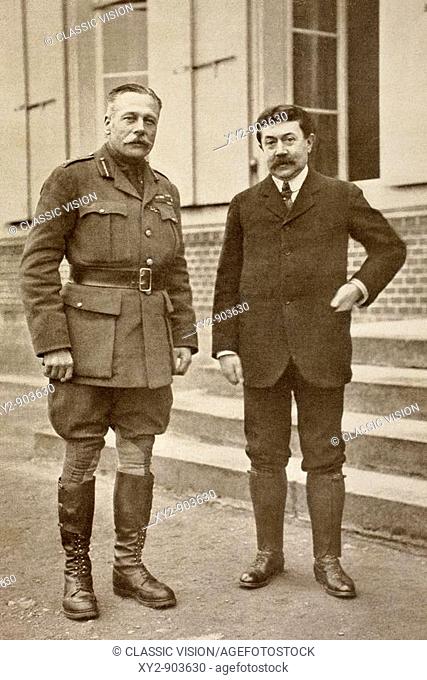 Field Marshal Sir Douglas Haig, Commander-in-Chief of British forces, left, and Paul Painleve, French Minister of War, right  From L'Illustration, 1917