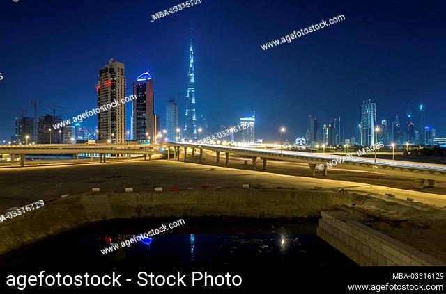 Dubai skyline at night, United Arab Emirates